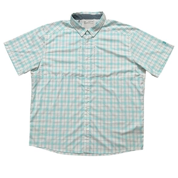 Under Armour Shirt Mens 3XL Tide Chaser 2.0 Short Sleeve Vented Plaid Green - Picture 1 of 6